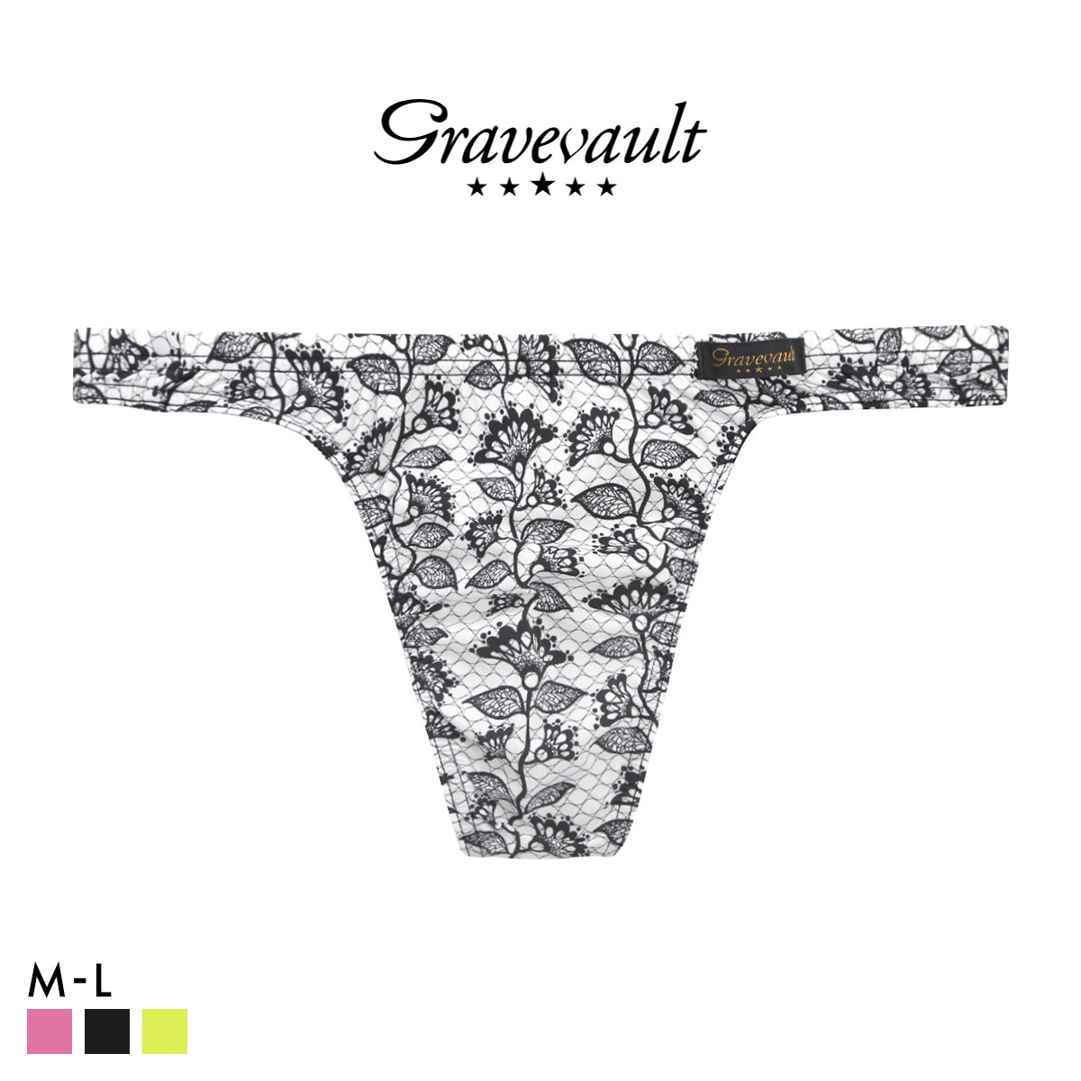 グレイブボールト BARBED FLOWER Tバック ビキニ ML メンズ Gravevault 前とじ 3052606 日本製(BK-ブラック-M)