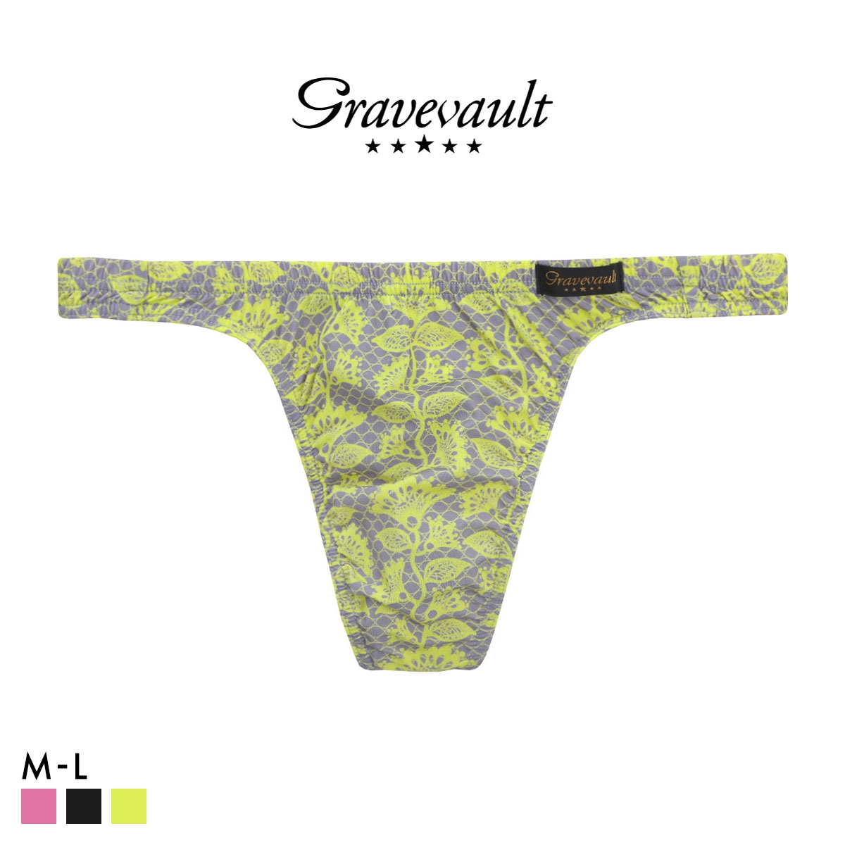 グレイブボールト BARBED FLOWER Tバック ビキニ ML メンズ Gravevault 前とじ 3052606 日本製(YE-イエロー-M)