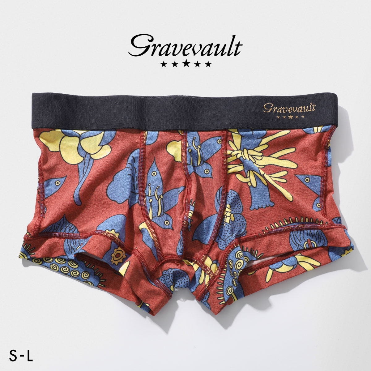 グレイブボールト EMBRO FLOWER ローライズ ボクサーパンツ メンズ Gravevault 前とじ S M L 3052611 日本製(RE-レッド-S)