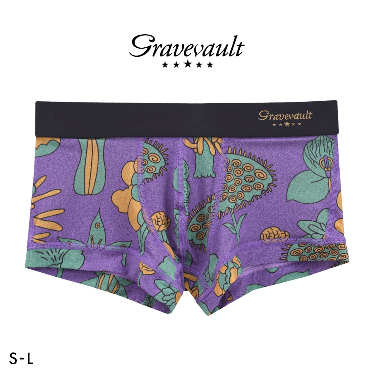 グレイブボールト EMBRO FLOWER ローライズ ボクサーパンツ メンズ Gravevault 前とじ S M L 3052611 日本製(PU-パープル-S)