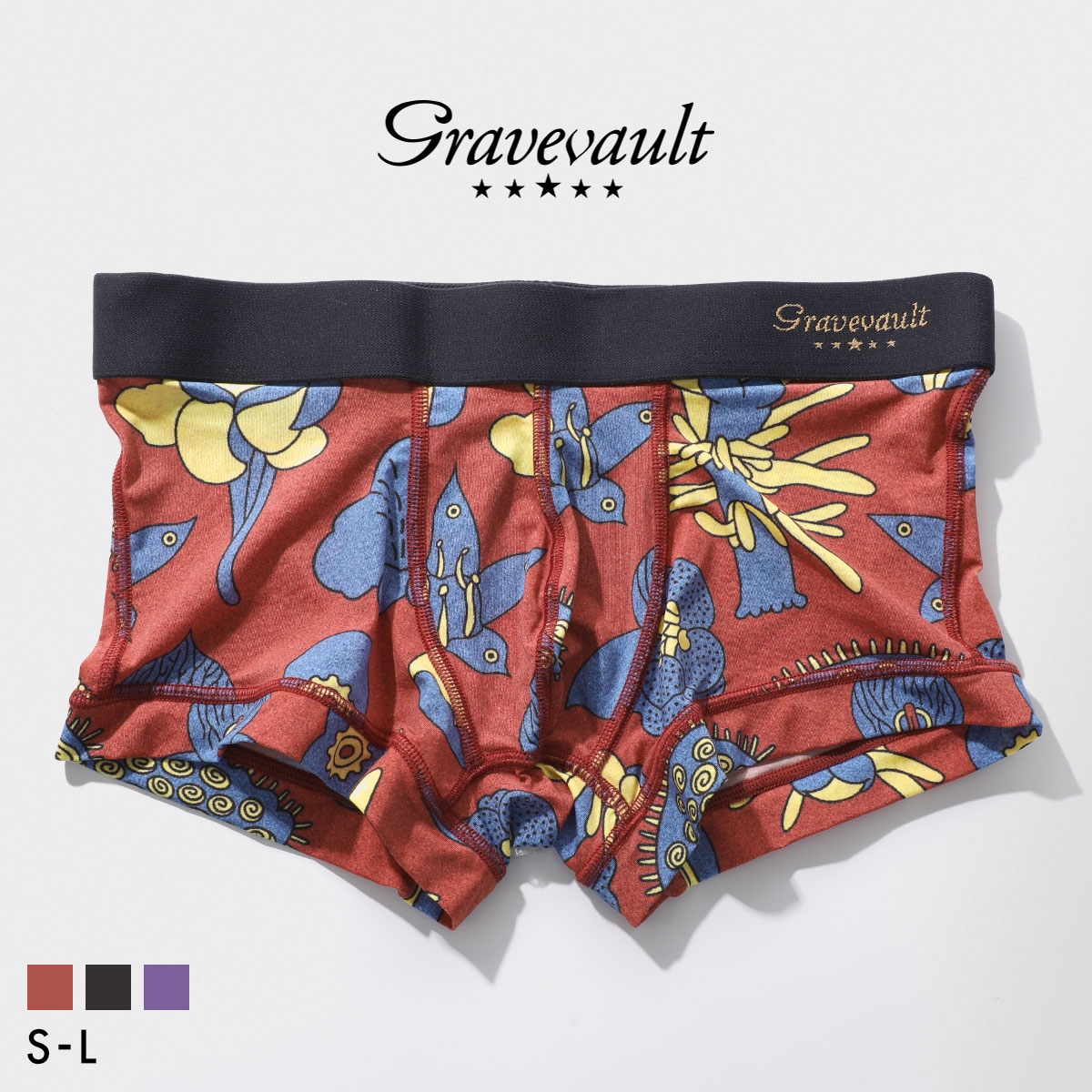 グレイブボールト EMBRO FLOWER ローライズ ボクサーパンツ メンズ Gravevault 前とじ S M L 3052611 日本製