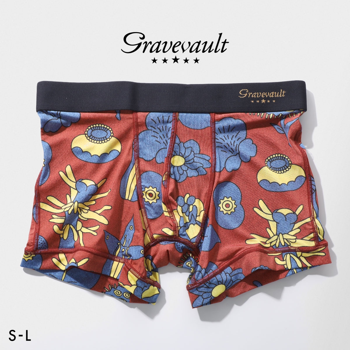 グレイブボールト EMBRO FLOWER ショート ボクサーパンツ メンズ Gravevault 前とじ S M L 3052612 日本製(RE-レッド-S)