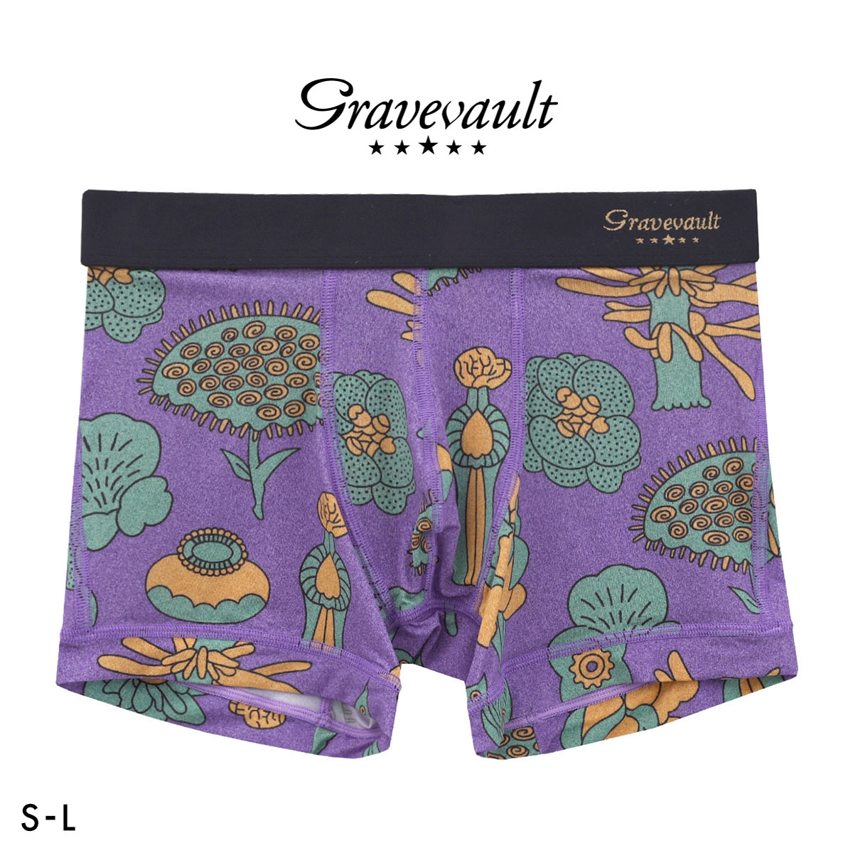 グレイブボールト EMBRO FLOWER ショート ボクサーパンツ メンズ Gravevault 前とじ S M L 3052612 日本製(PU-パープル-S)