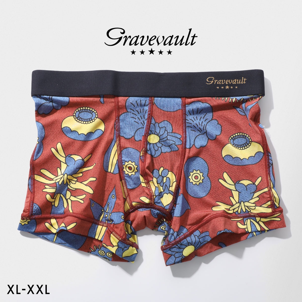 グレイブボールト EMBRO FLOWER ショート ボクサーパンツ メンズ Gravevault 前とじ XL XXL 3052612 ビッグサイズ 日本製(RE-レッド-XL)