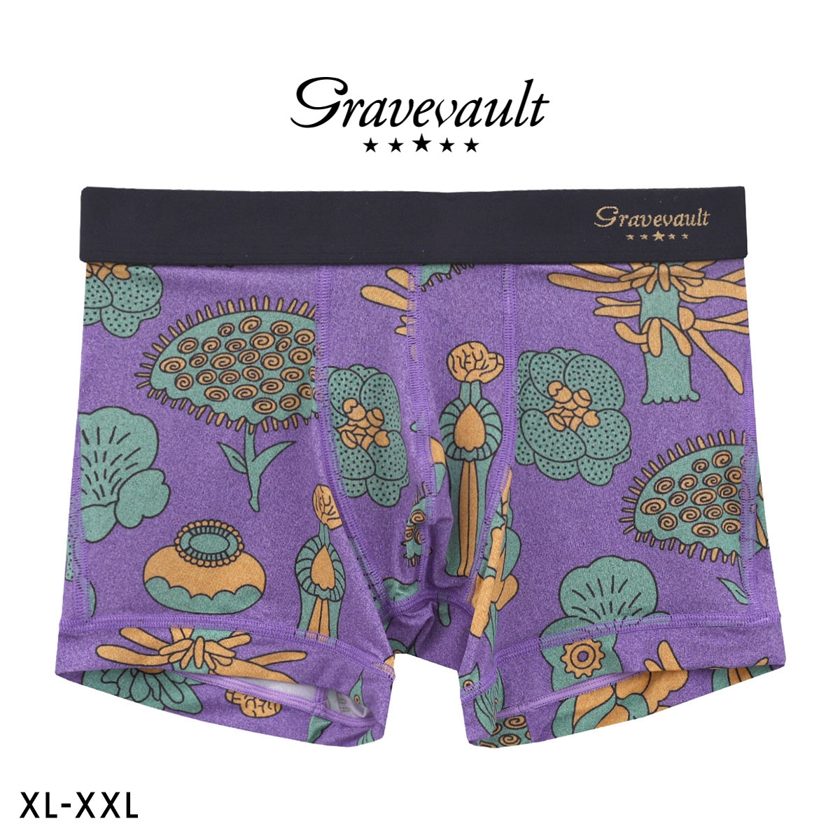 グレイブボールト EMBRO FLOWER ショート ボクサーパンツ メンズ Gravevault 前とじ XL XXL 3052612 ビッグサイズ 日本製(PU-パープル-XL)