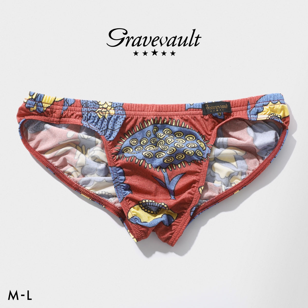 グレイブボールト EMBRO FLOWER フルバック ビキニ  M L ブリーフ メンズ Gravevault 前とじ 3052615 日本製(RE-レッド-M)