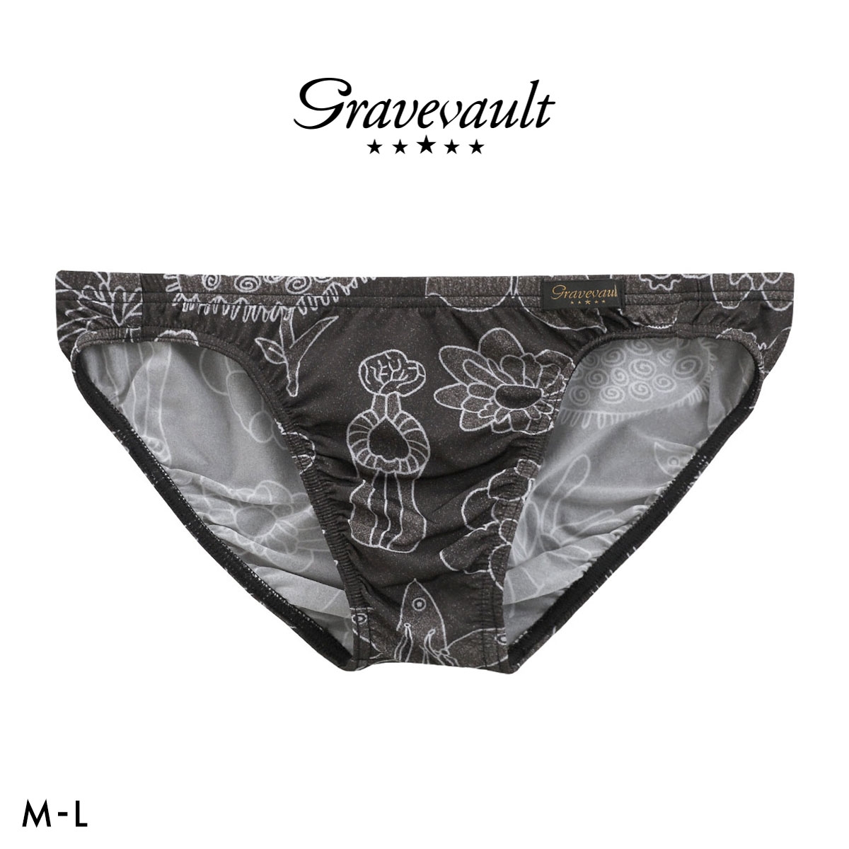 グレイブボールト EMBRO FLOWER フルバック ビキニ  M L ブリーフ メンズ Gravevault 前とじ 3052615 日本製(BK-ブラック-M)