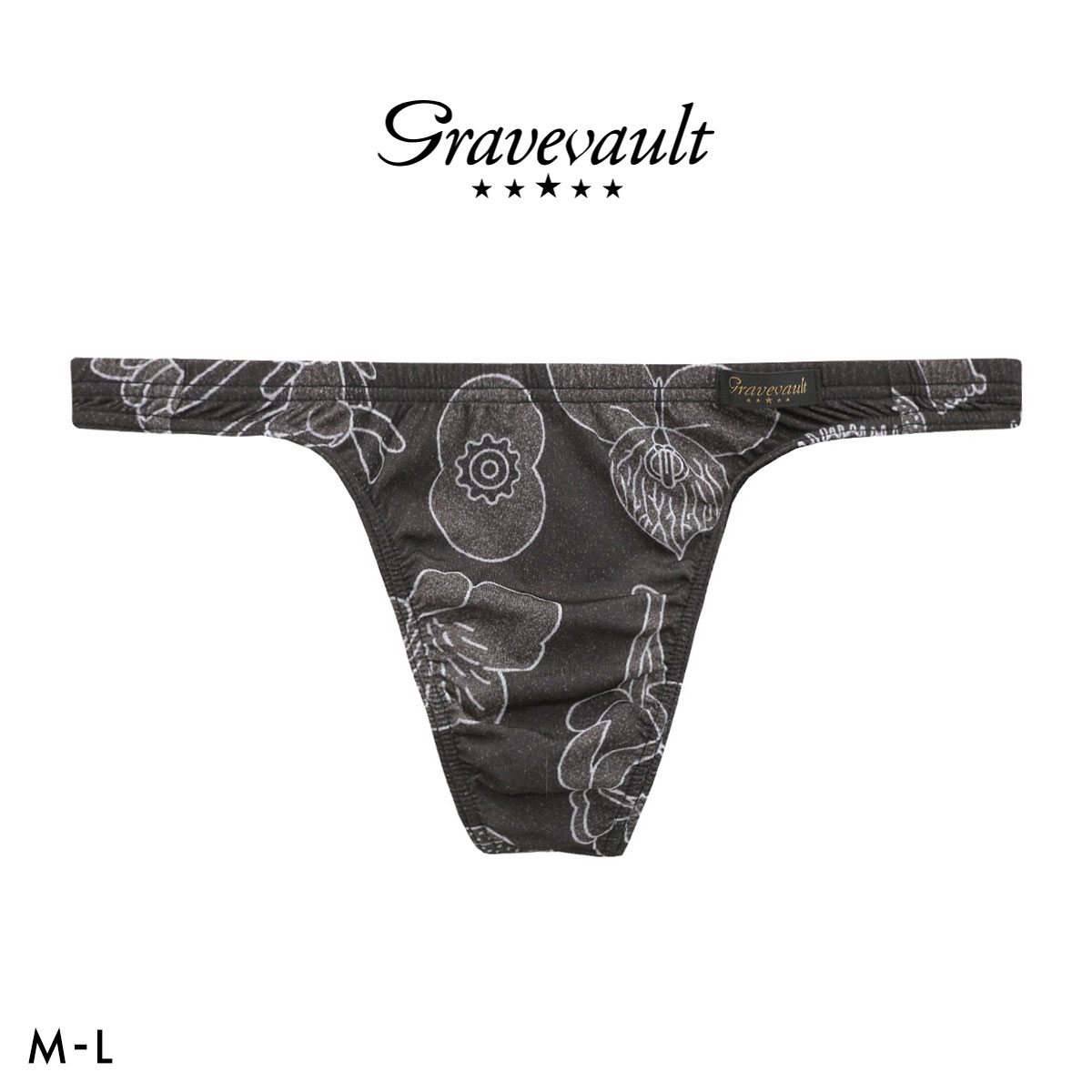 グレイブボールト EMBRO FLOWER Tバック ビキニ ML メンズ Gravevault 前とじ 3052616 日本製(BK-ブラック-M)
