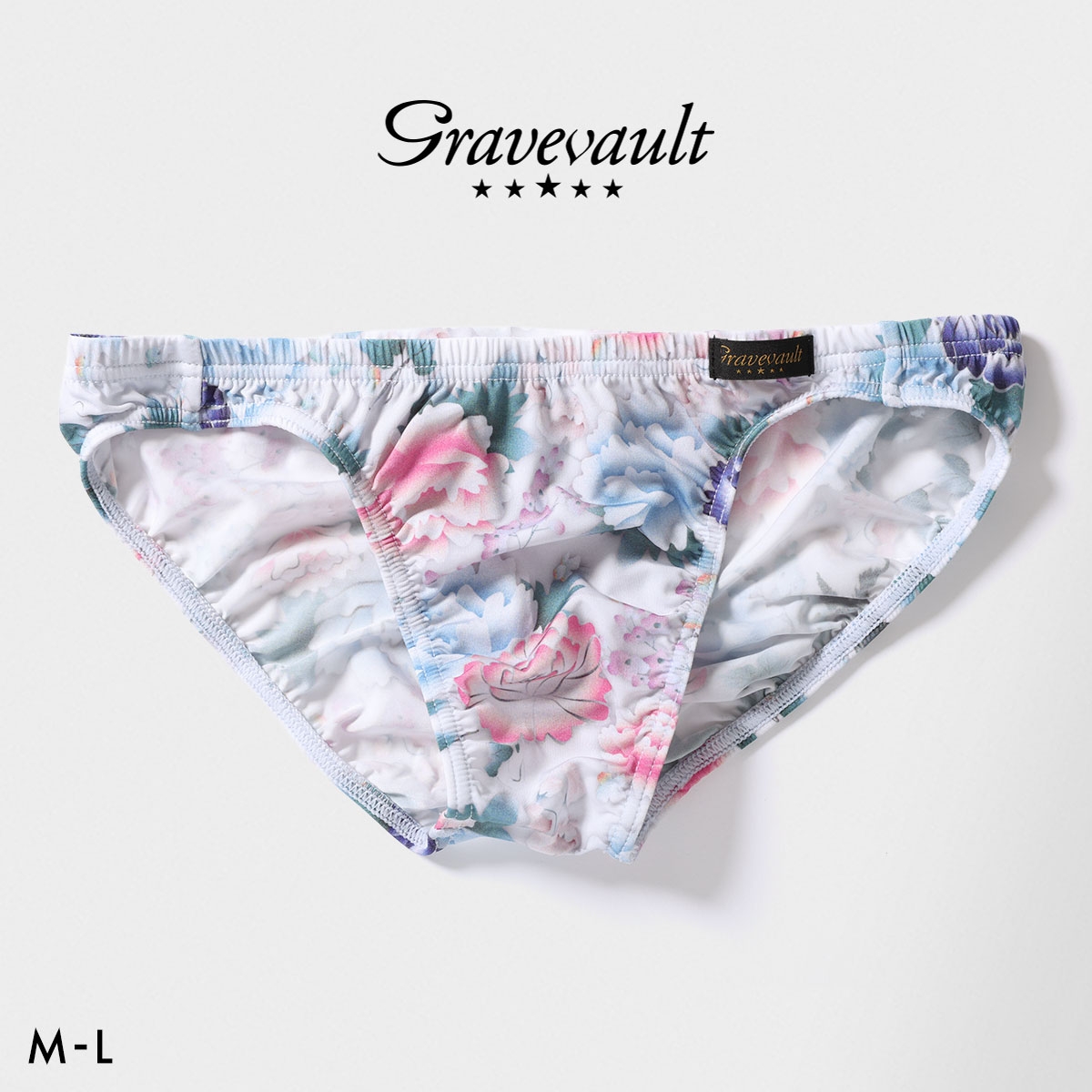 グレイブボールト Gravevault PEONY FLOWER フルバック ビキニ メンズ ブリーフ 前とじ S M L 日本製(LGY-薄グレー-M)