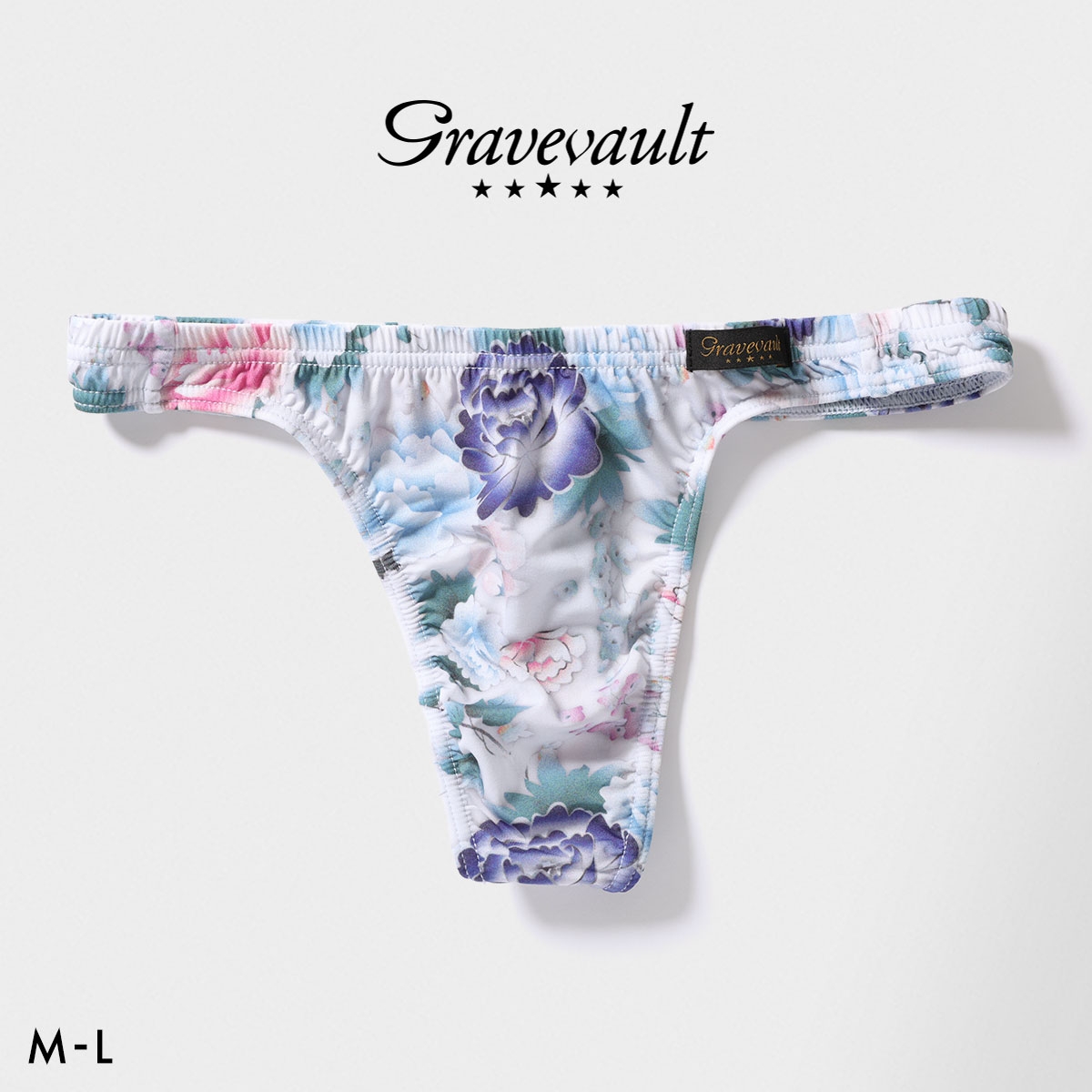 グレイブボールト Gravevault PEONY FLOWER Tバック ビキニ メンズ 前とじ M L 日本製(LGY-薄グレー-M)