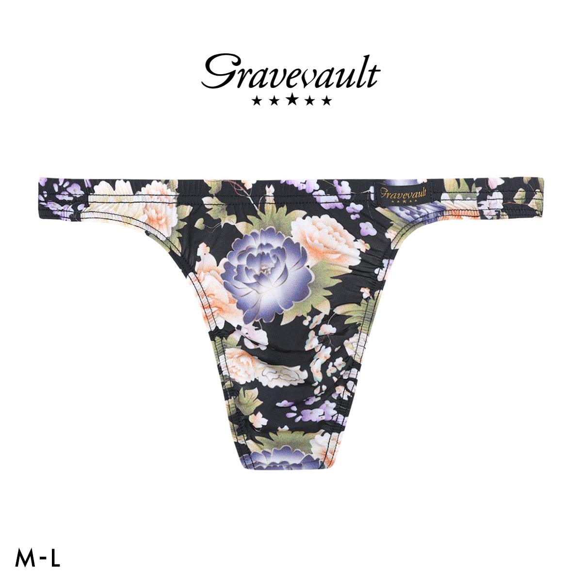 グレイブボールト Gravevault PEONY FLOWER Tバック ビキニ メンズ 前とじ M L 日本製(BK-ブラック-M)