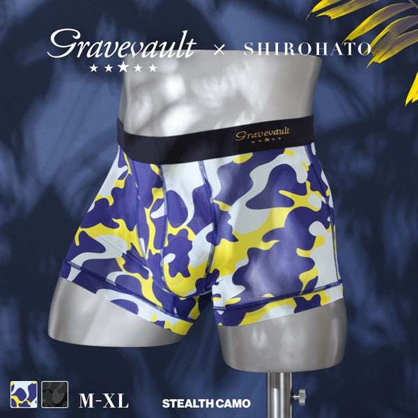 グレイブボールト Gravevault×SHIROHATO 別注 限定カラー Stealth camo ショートボクサーパンツ メンズ 前とじ M L XL 日本製