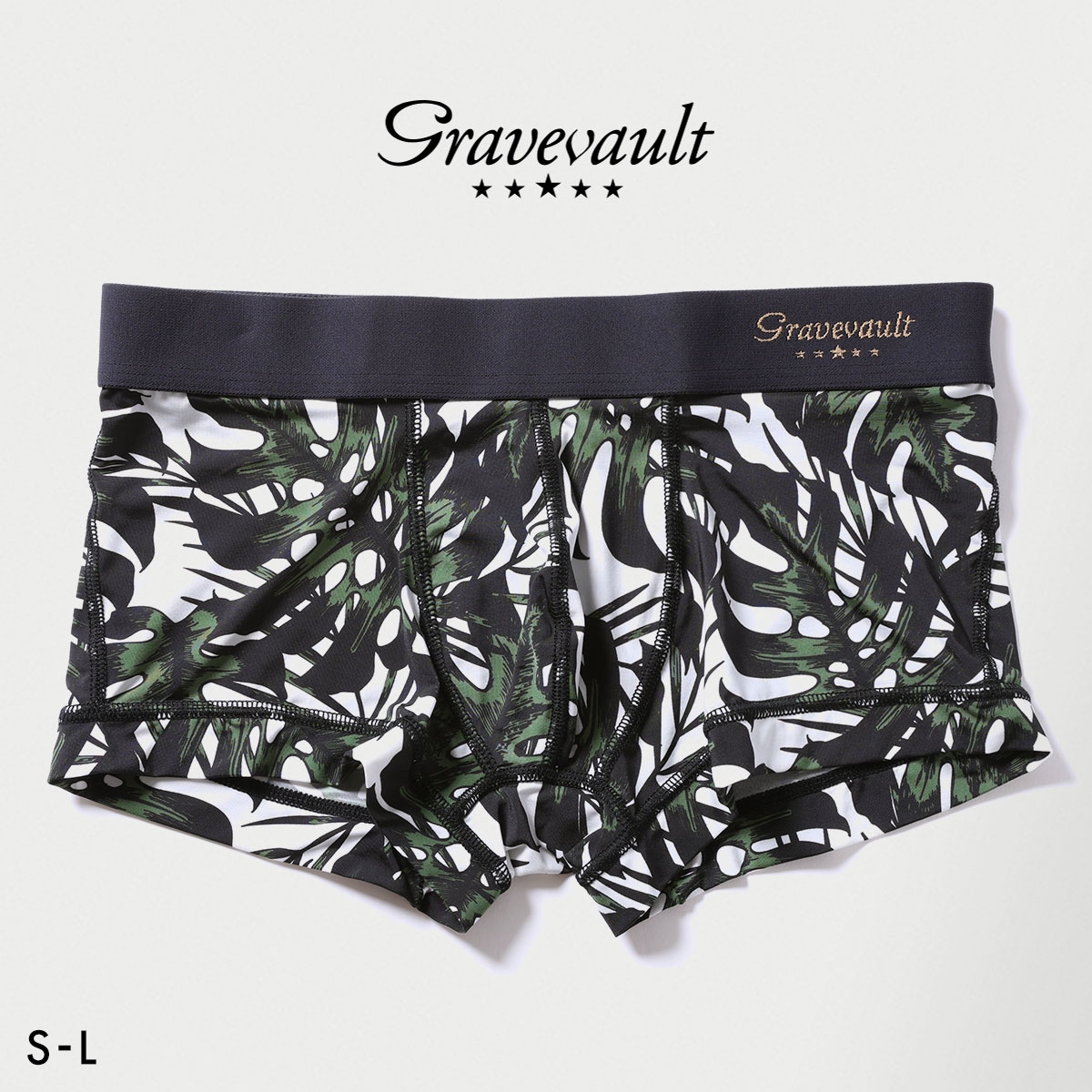 グレイブボールト monstera leaf ローライズ ボクサーパンツ メンズ 前とじ S M L Gravevault(BK-ブラック-S)