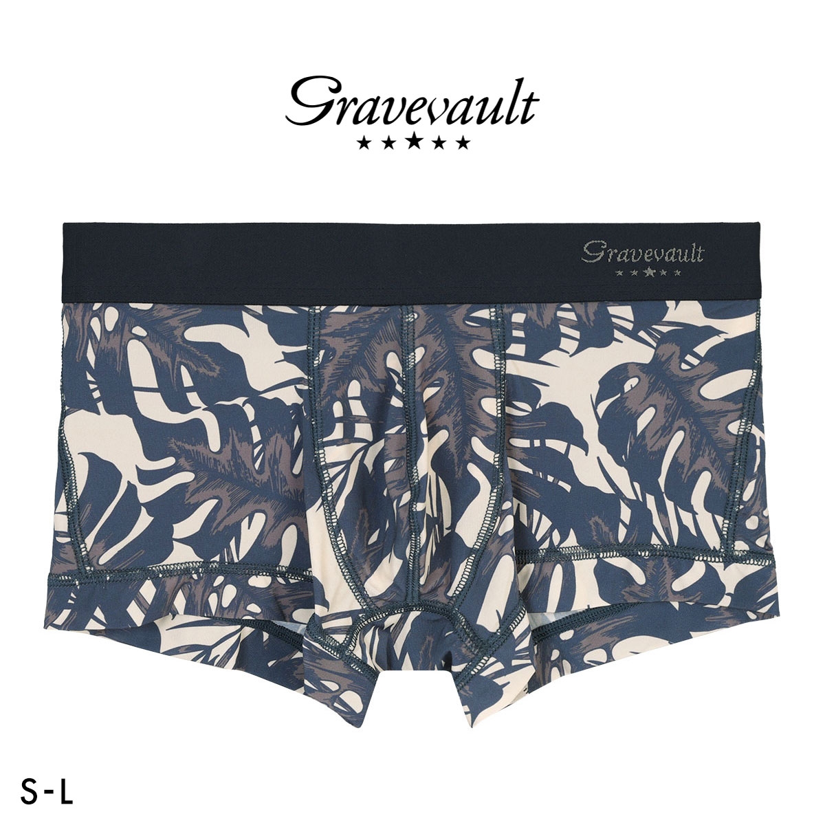 グレイブボールト monstera leaf ローライズ ボクサーパンツ メンズ 前とじ S M L Gravevault(NV-ネイビー-S)