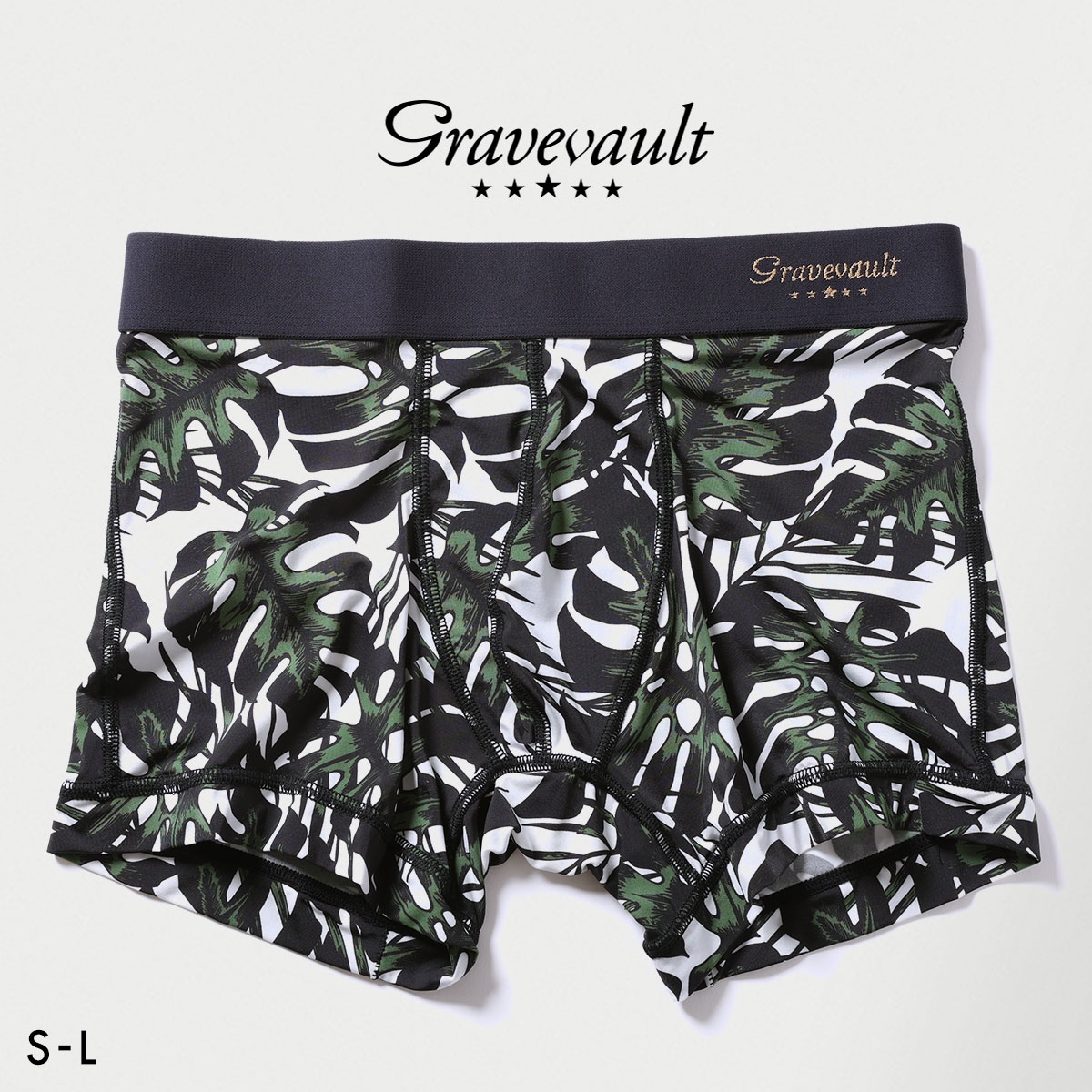グレイブボールト monstera leaf ショートボクサー メンズ ボクサーパンツ 前とじ S M L Gravevault(BK-ブラック-S)