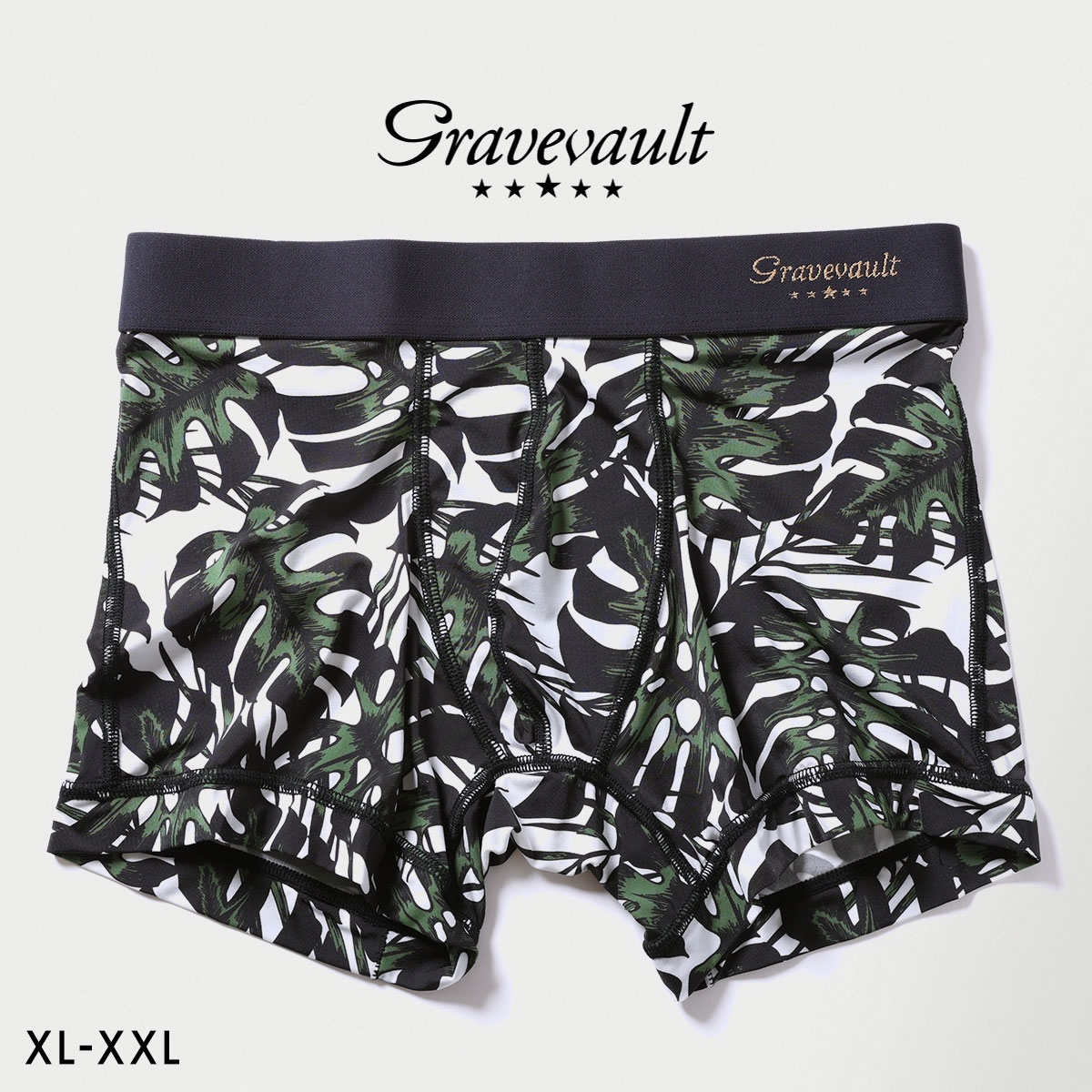 グレイブボールト monstera leaf ショートボクサー メンズ ボクサーパンツ 前とじ XL XXL 大きいサイズ Gravevault(BK-ブラック-XL)