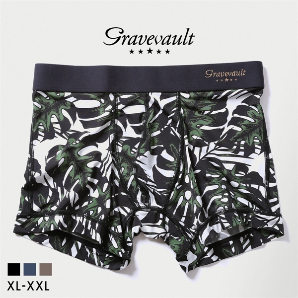 グレイブボールト monstera leaf ショートボクサー メンズ ボクサーパンツ 前とじ XL XXL 大きいサイズ Gravevault