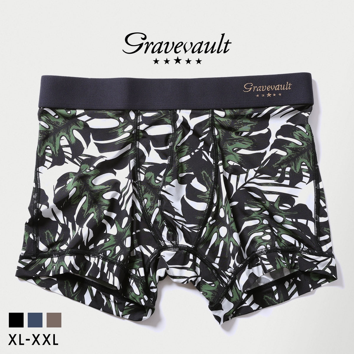 グレイブボールト monstera leaf ショートボクサー メンズ ボクサーパンツ 前とじ XL XXL 大きいサイズ Gravevault