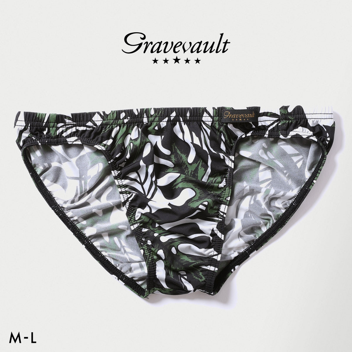 グレイブボールト monstera leaf フルバック ビキニ メンズ ブリーフ 前とじ S M L Gravevault(BK-ブラック-M)