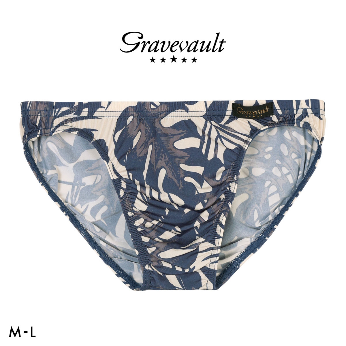 グレイブボールト monstera leaf フルバック ビキニ メンズ ブリーフ 前とじ S M L Gravevault(NV-ネイビー-M)