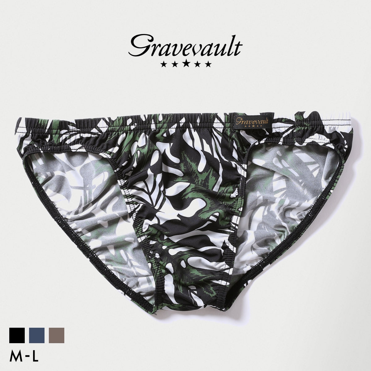 グレイブボールト monstera leaf フルバック ビキニ メンズ ブリーフ 前とじ S M L Gravevault