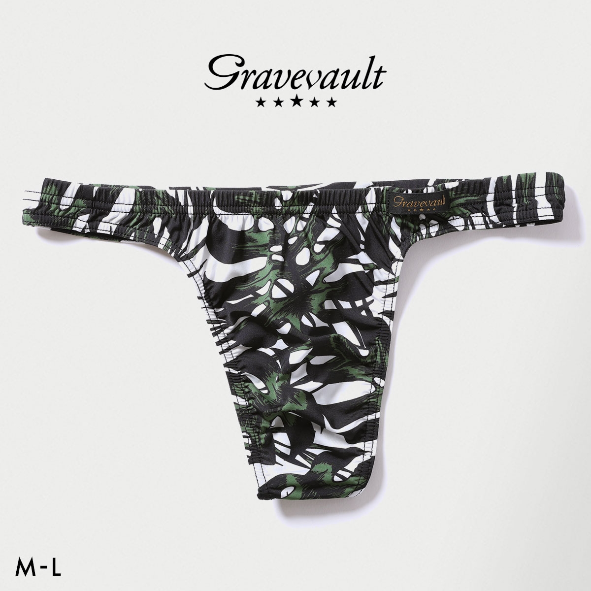 グレイブボールト monstera leaf Tバック ビキニ メンズ 前とじ M L 日本製 Gravevault(BK-ブラック-M)