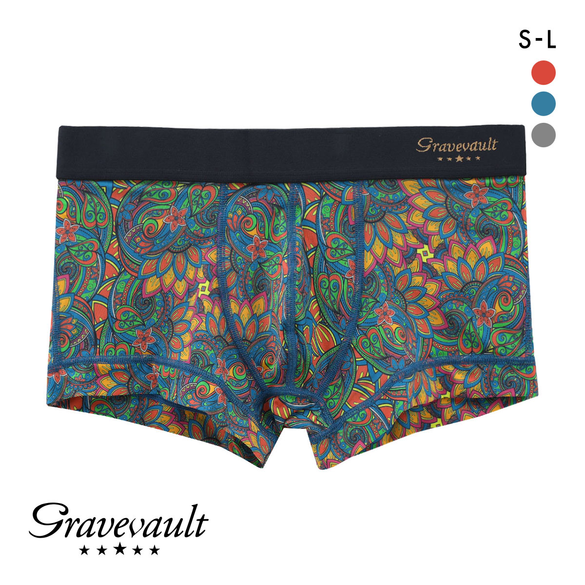 グレイブボールト Gravevault×CLOUDY FLORATICA ローライズ ボクサーパンツ SML 前とじ クラウディコラボ 日本製 メンズ 国産(BU-ブルー-S)