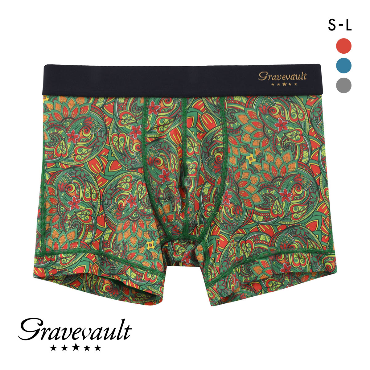 グレイブボールト Gravevault×CLOUDY FLORATICA ショート ボクサーパンツ SML 前とじ クラウディコラボ 日本製 メンズ 国産(RE-レッド-S)