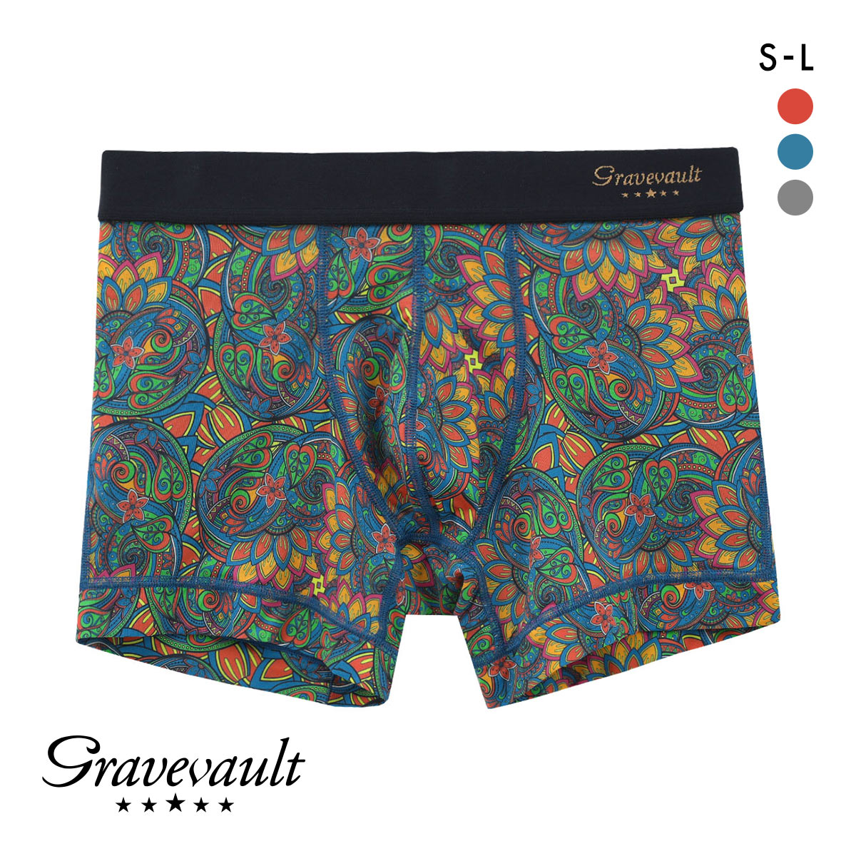 グレイブボールト Gravevault×CLOUDY FLORATICA ショート ボクサーパンツ SML 前とじ クラウディコラボ 日本製 メンズ 国産(BU-ブルー-S)