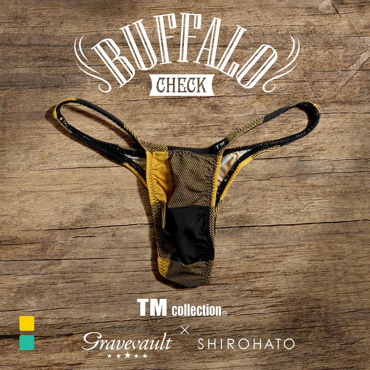 ティーエムコレクション TM collection×Gravevault×SHIROHATO トリプルコラボ Buffalo Check ハギ無しシャープ リオバック(MUS-マスタード-M)
