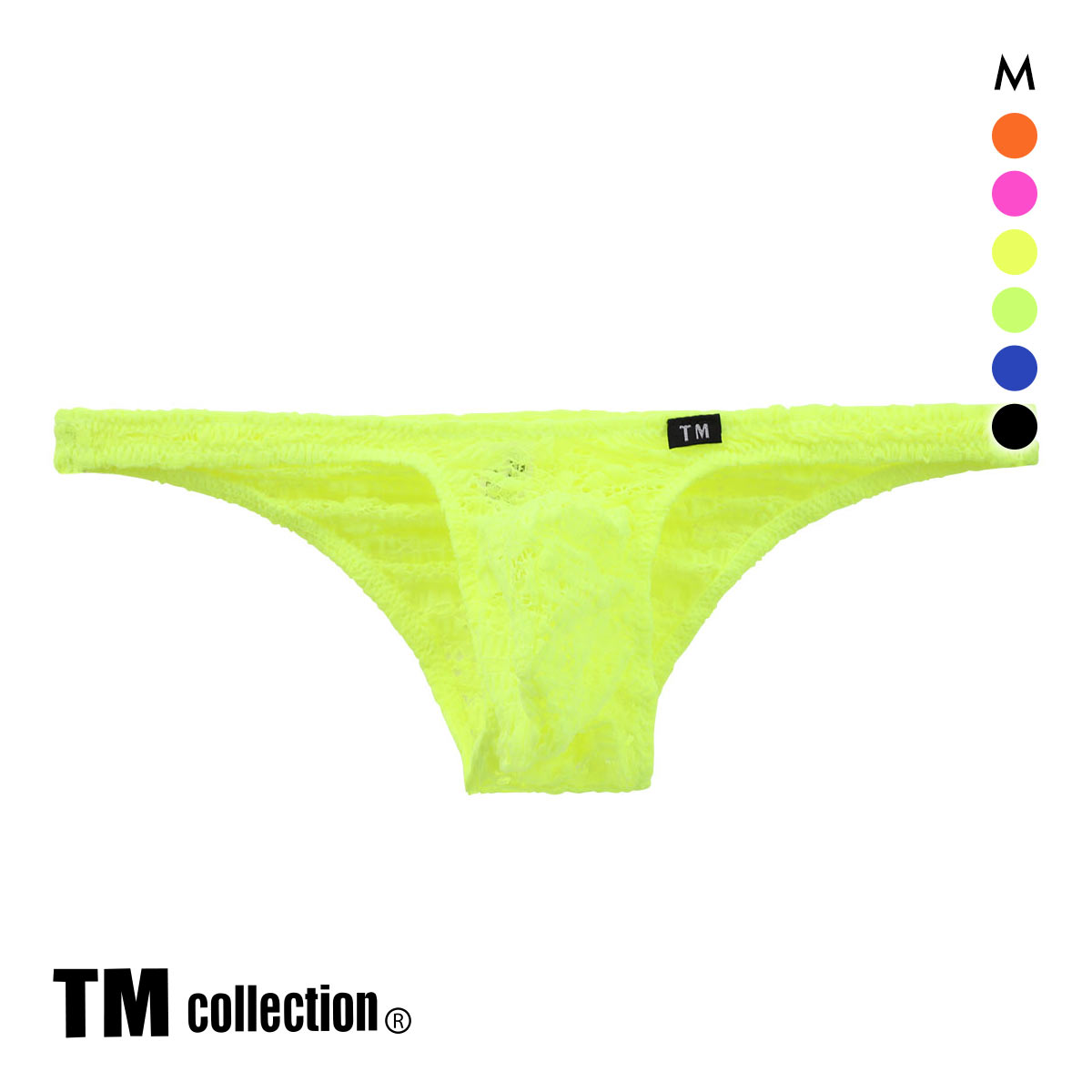 ティーエム コレクション TM collection Soft lace ハイレグモッコリ ハーフバック ML メンズ ビキニ セクシー 前とじ 総レース(YE-イエロー-M)