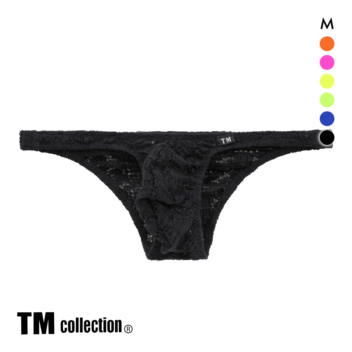 ティーエム コレクション TM collection Soft lace ハイレグモッコリ ハーフバック ML メンズ ビキニ セクシー 前とじ 総レース(BK-ブラック-M)