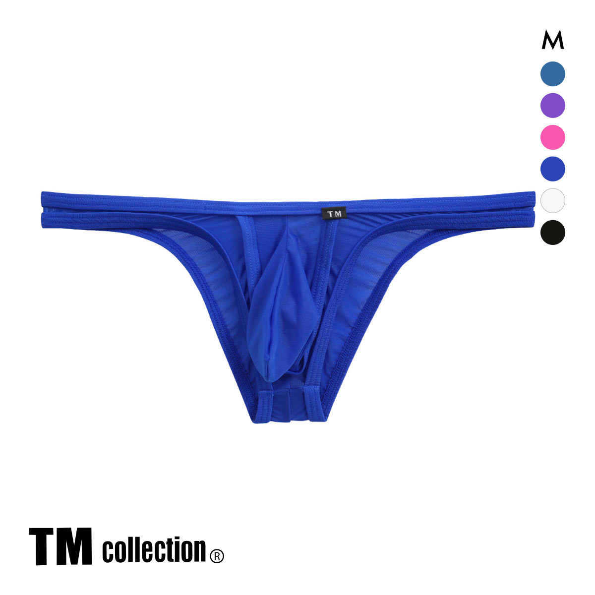 ティーエム コレクション Clearskin カップぷっくり ビキニ マックスバルジ モッコリ 透け メンズ ブリーフ セクシー 前閉じ(DBU-濃ブルー-M)