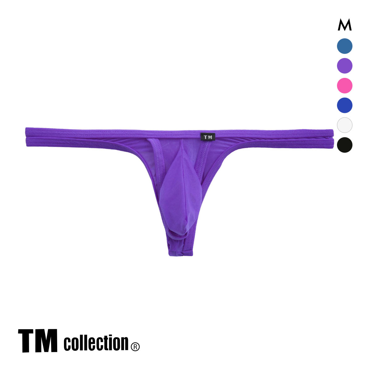 ティーエム コレクション Clearskin カップぷっくり Tバックビキニ マックスバルジ モッコリ 透け メンズ ブリーフ セクシー 前閉じ(PU-パープル-M)