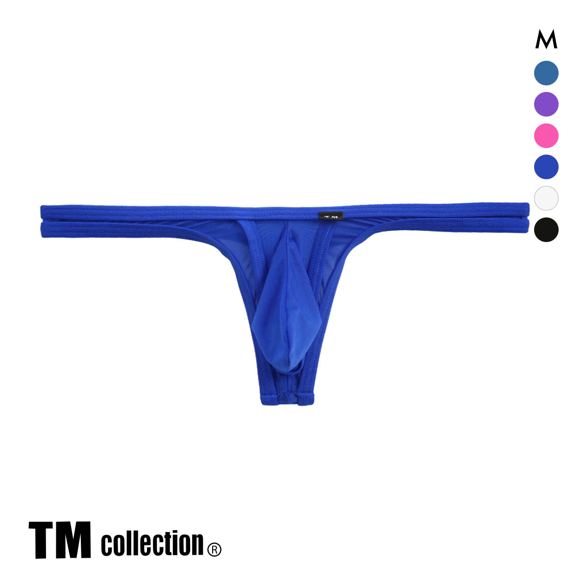 ティーエム コレクション Clearskin カップぷっくり Tバックビキニ マックスバルジ モッコリ 透け メンズ ブリーフ セクシー 前閉じ(DBU-濃ブルー-M)