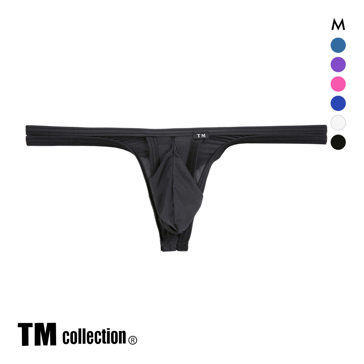 ティーエム コレクション Clearskin カップぷっくり Tバックビキニ マックスバルジ モッコリ 透け メンズ ブリーフ セクシー 前閉じ(BK-ブラック-M)