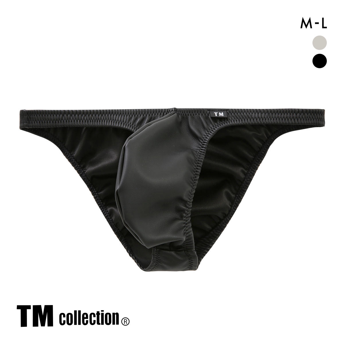 ティーエム コレクション Synthetic leather ハイレッグバルジ ハーフバック ビキニ M L メンズ Bulge ブリーフ セクシー 前閉じ(BK-ブラック-M)