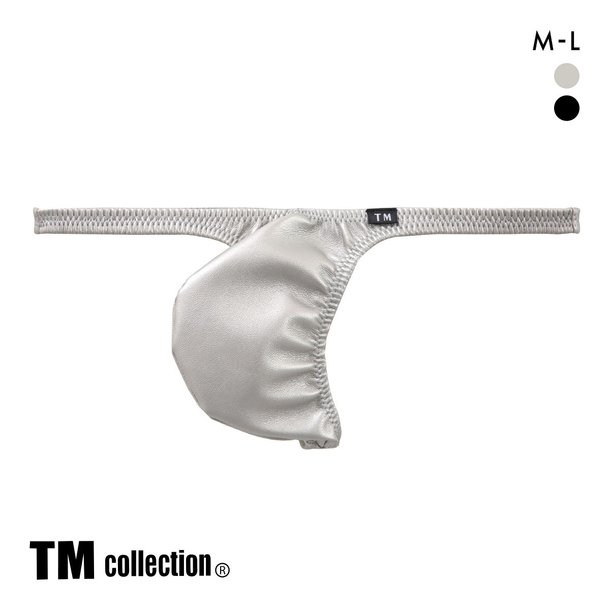 ティーエム コレクション Synthetic leather ハイレッグバルジ Tバック ビキニ M L メンズ Bulge タンガ ソング セクシー 前閉じ(SL-シルバー-M)