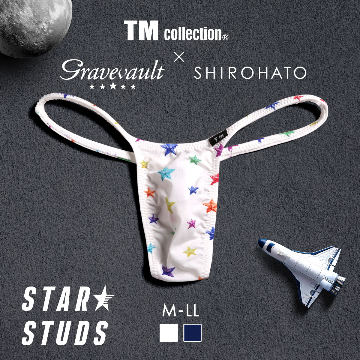 ティーエムコレクション TM collection×Gravevault×SHIROHATO トリプルコラボ STAR STUDS ハギ無しシャープ Tバック(WH-ホワイト-M)