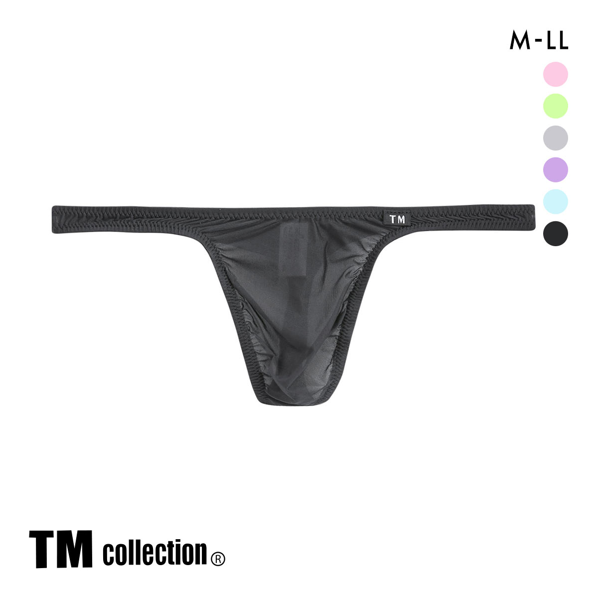 ティーエム コレクション Clearskin STANDARD M L LL Tバック 透け メンズ セクシー 前閉じ(BK-ブラック-M)