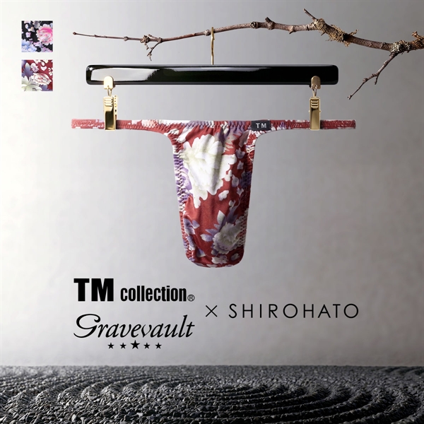 Tバック TM collection×Gravevault×SHIROHATO コラボ PEONY FLOWER ハギなしシャープ ビキニ メンズ下着 パンツ 日本製