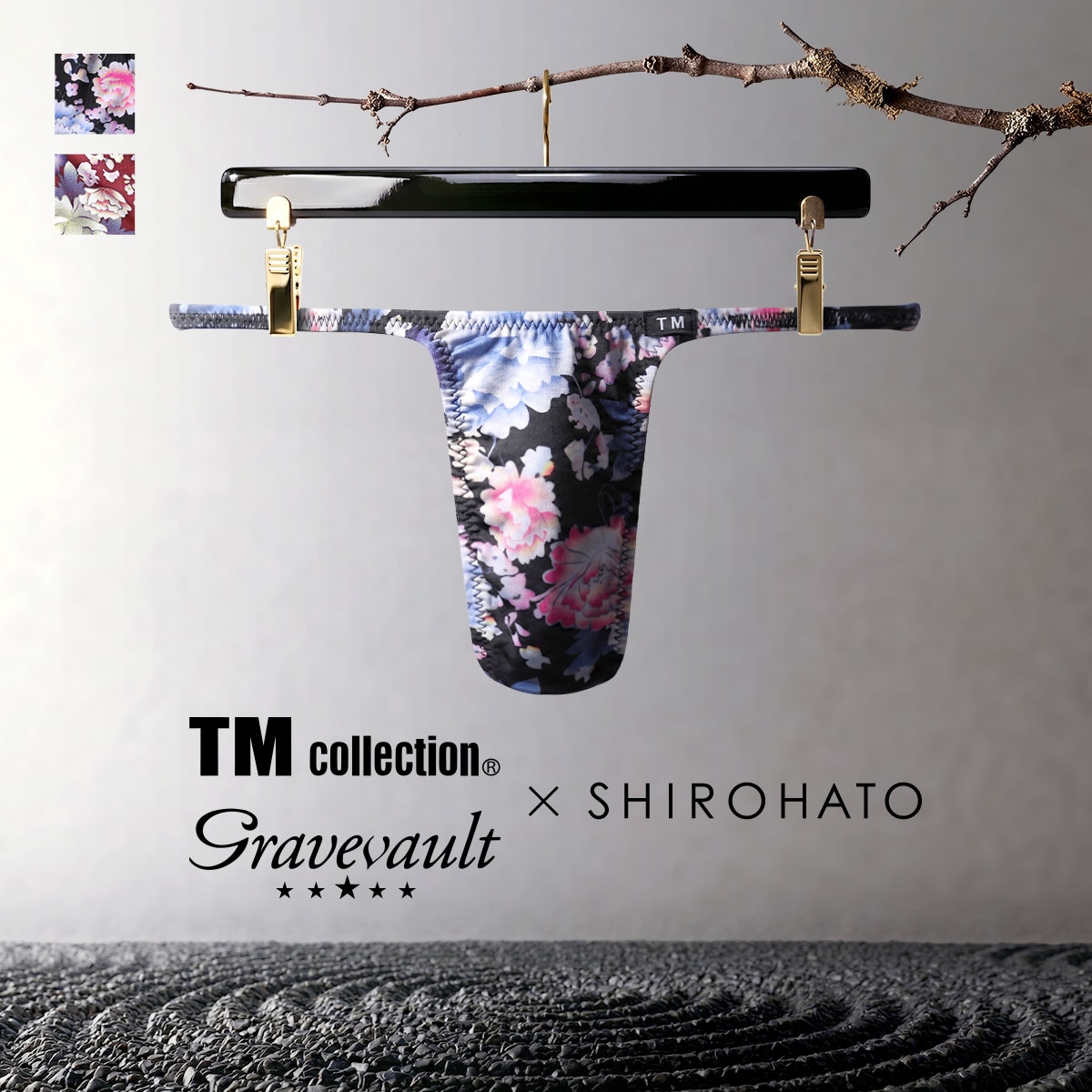 Tバック TM collection×Gravevault×SHIROHATO コラボ PEONY FLOWER ハギなしシャープ ビキニ メンズ下着 パンツ 日本製