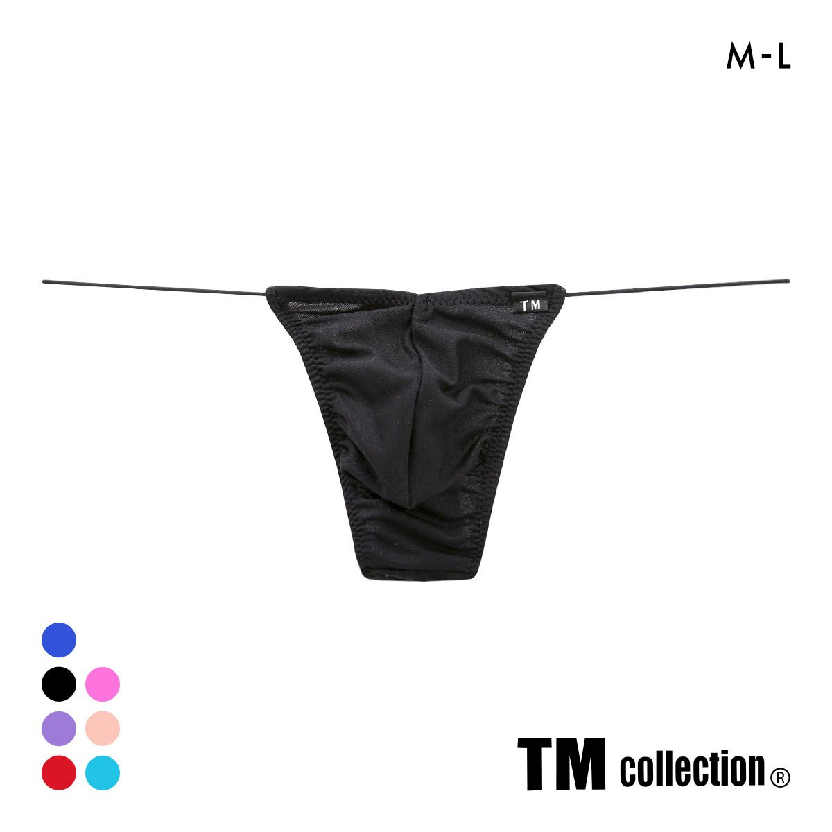 ティーエム コレクション ガーゼ調2WAY 極細丸ゴム Vカット Tバック メンズ ビキニ TM collection(BK-ブラック-M)