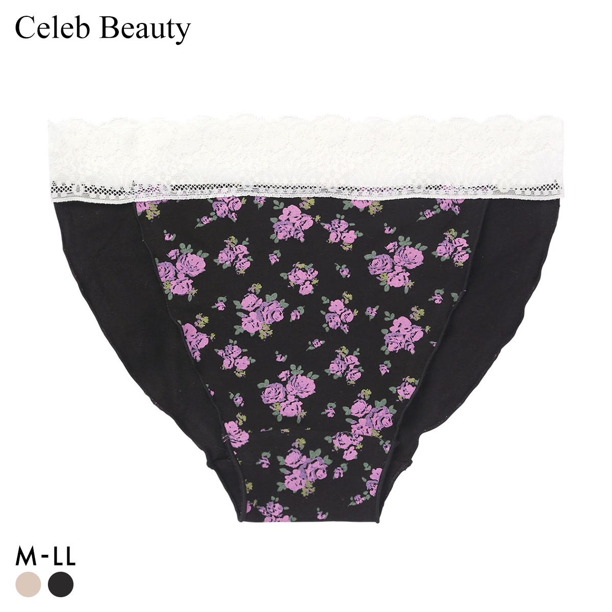 セレブビューティー Celeb Beauty 花柄 ストレスFREEショーツ 足口ゆったりショーツ 高綿混 足口開放 ふんどしショーツ リラックス(BK-ブラック-M)