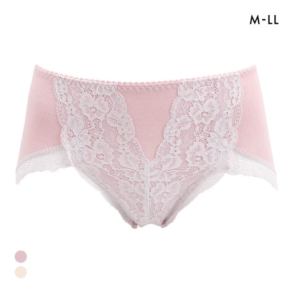 フィニー 綿混バックレース ショーツ スタンダード M L LL はきこみ深め バック脚まわり レース ハイウエスト 大きいサイズ 綿混