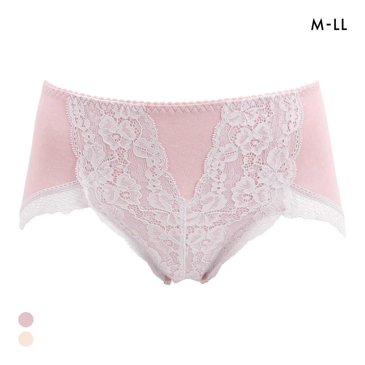 フィニー 綿混バックレース ショーツ スタンダード M L LL はきこみ深め バック脚まわり レース ハイウエスト 大きいサイズ 綿混(PI-ピンク-M)