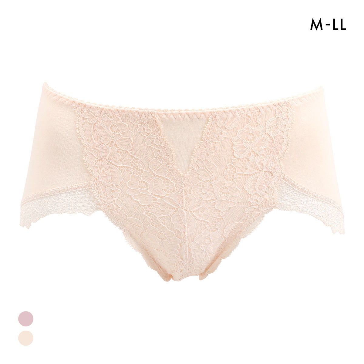 フィニー 綿混バックレース ショーツ スタンダード M L LL はきこみ深め バック脚まわり レース ハイウエスト 大きいサイズ 綿混(PE-ピーチ-M)