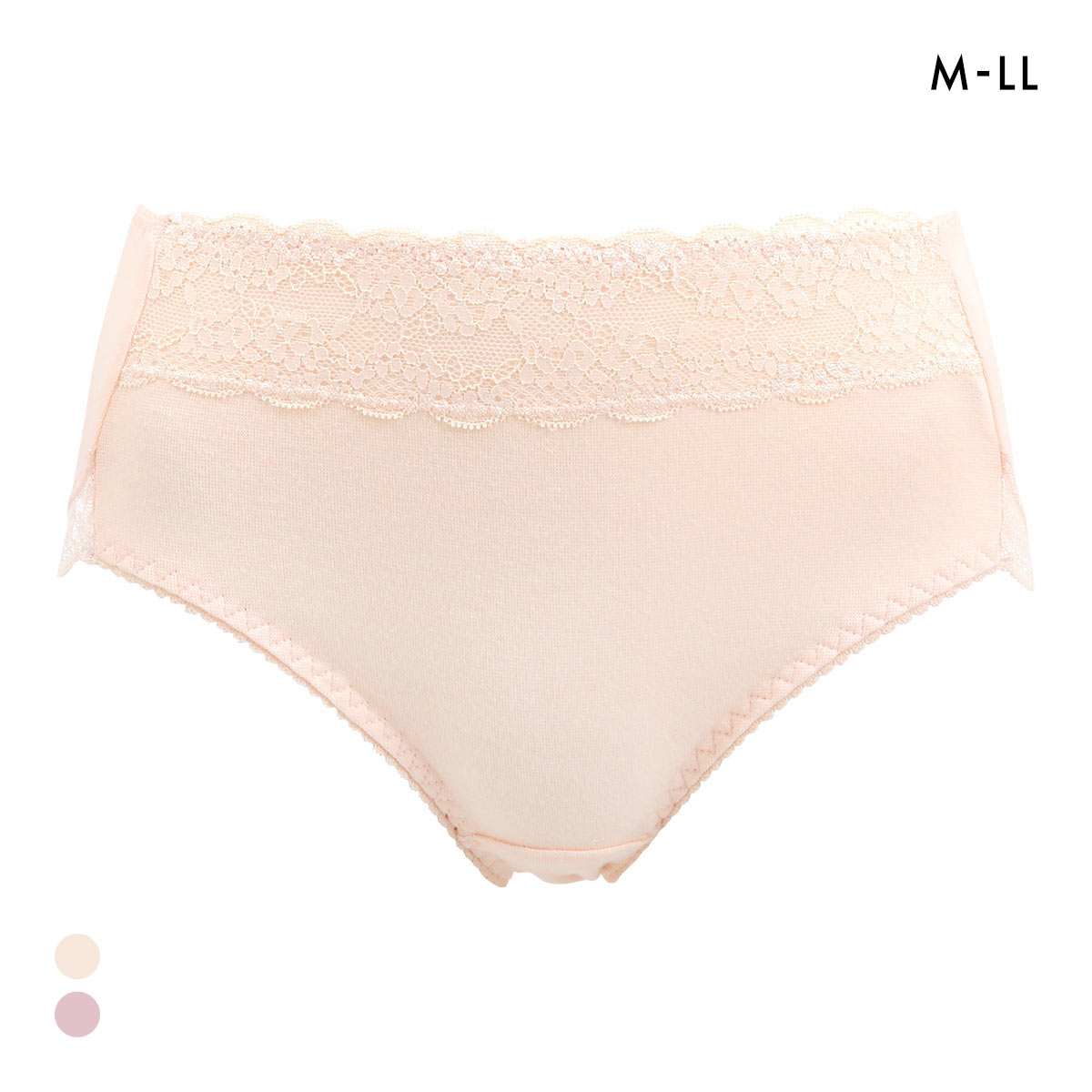 フィニー 綿混バックレース ショーツ スタンダード M L LL はきこみ深め バック脚まわり レース ハイウエスト 綿混 大きいサイズ(PE-ピーチ-M)