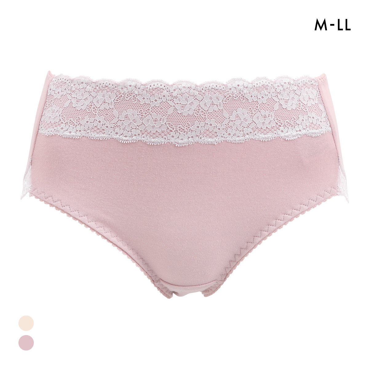 フィニー 綿混バックレース ショーツ スタンダード M L LL はきこみ深め バック脚まわり レース ハイウエスト 綿混 大きいサイズ(PI-ピンク-M)