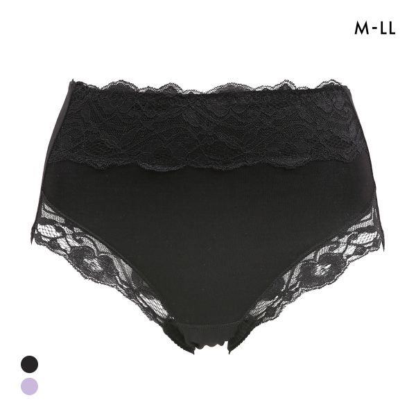 お腹まですっぽり 綿混 レースショーツ M L LL スタンダード ショーツ 大きいサイズ ハイウエスト コットン混 単品